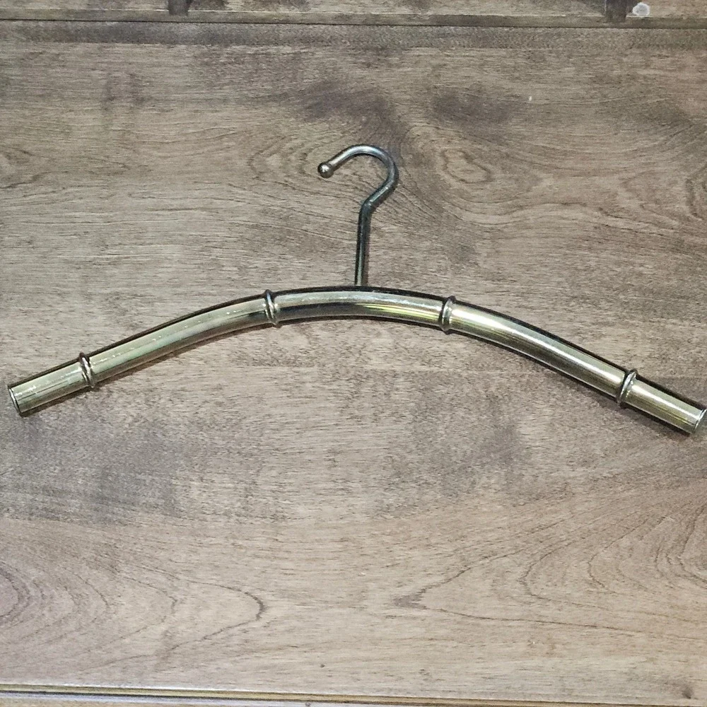 Gold Tone Clothes Hanger Brass Bamboo Style Hollywood Regency Metal Heavy MCM